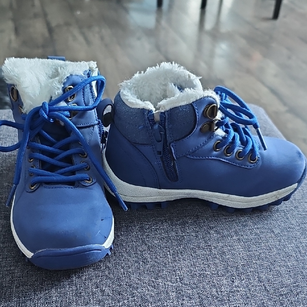 Mishansha Kids Boots Blue Shera Fur White Toddler Boy Girl Winter Outdoor Size 9